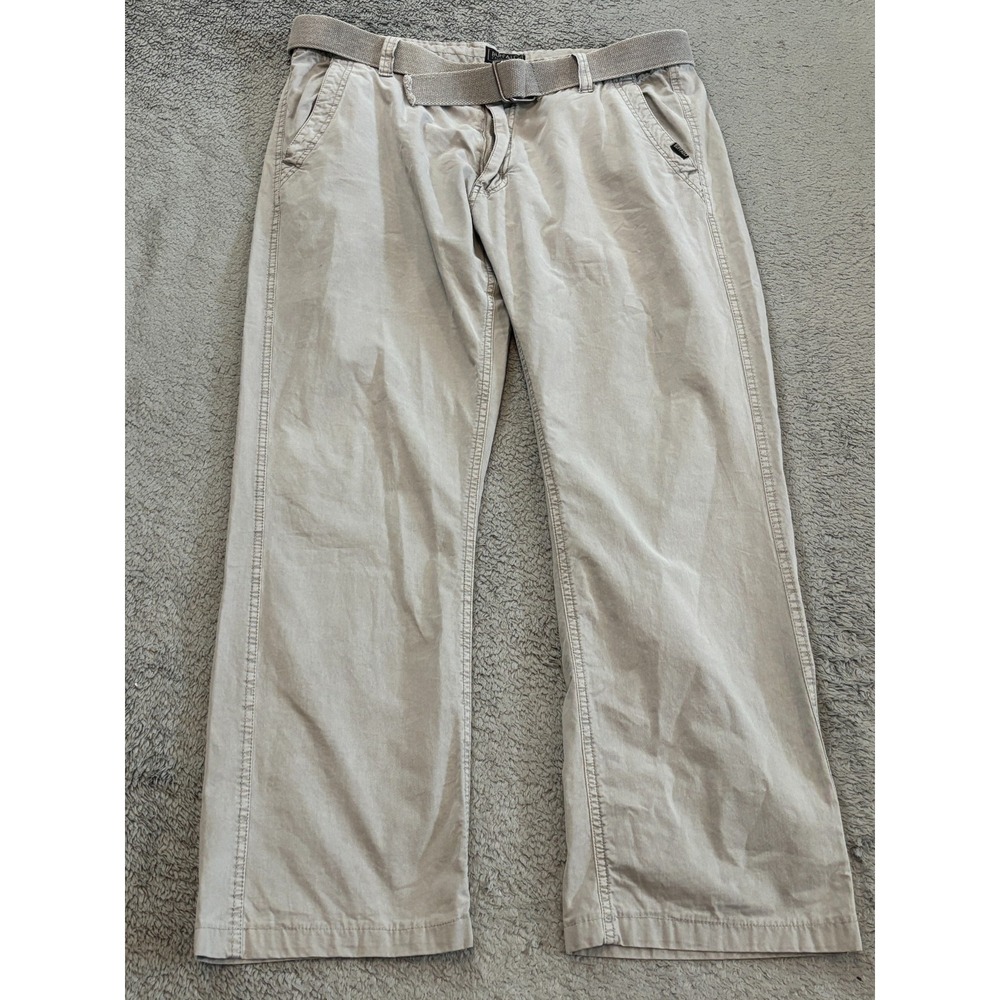 Buffalo David Bitton Mens 34 Gray Belted Cotton Casual Preppy Chino Pants
